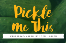 Pickle Me This logo overtop some pickles
