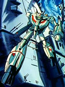 A transforming Veritech mecha from the opening credits of 1985 anime series Robotech.