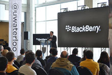 BlackBerry CEO John Chen speaks at an event at the University of Waterloo in 2014.