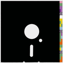 The iconic sleeve of the 12-inch single for New Order's Blue Monday, designed to look like a 5.25 floppy disk.