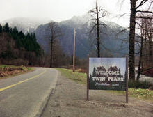 The famous roadside "Twin Peaks" welcome sign from the tv show's opening credits.
