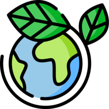 An illustration of the planet eath with a plant's leaves sticking out.