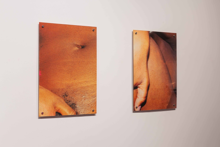 A diptych of images of a nude woman.