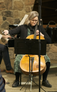 Karen Sunabacka plays the cello.