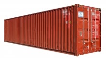 A standard red shipping container.