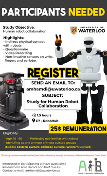 Human Robot Collaboration study poster showing a humanoid robot and a droid-style robot.