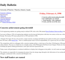 A Daily Bulletin from February 1998 showing bare-bones text and colours.