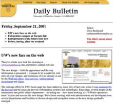 A Daily Bulletin from September 2001 showing off a more elaborate template and embedded photo.