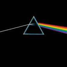 The iconic album cover of Pink Floyd's "Dark Side of the Moon."