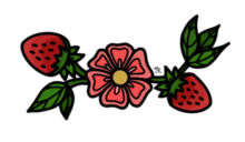 An illustration of a strawberry plant done in an Indigenous style.
