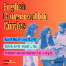English Conversation Circles banner image showing three people conversing.