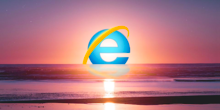 The Internet Explorer logo setting like the sun over a body of water.
