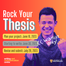 Rock Your Thesis banner with information updated to indicate registration is closed for the June 30 session.