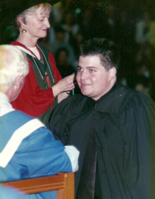 Brandon Sweet and David Johnston on the Convocation stage in 2002.