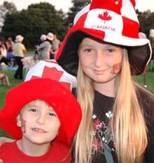 Kids in patriotic hats at Canada Day 2009.