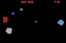 A screenshot of Atari's classic video game, "Asteroids."