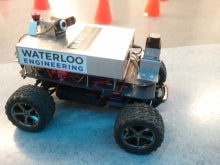 A close-up of Waterloo Engineering's 2011 robot racer.