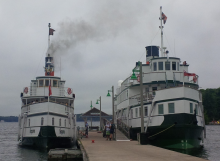 Two steamships sit docked in Gravenhurst, Ontario.