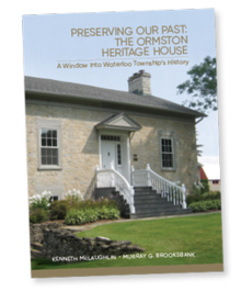 The cover of the book &quot;Preserving Our Past&quot; showing the historical stone house.