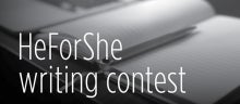 HeForShe Writing Contest showing an open book and a pencil.