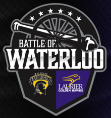 The Battle of Waterloo crest featuring the Warriors and Golden Hawks.