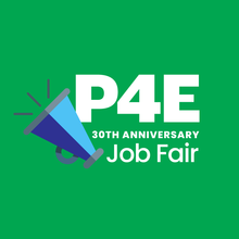 P4E Job Fair logo featuring a megaphone.