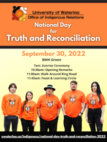 National Day for Truth and Reconciliation poster featuring people in orange shirts.