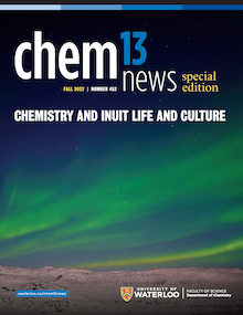 The cover of an issue of Chem 13 News featuring the northern lights.