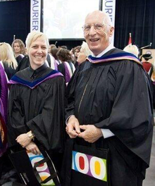 Reverend Val Hennig in convocation regalia at Laurier.