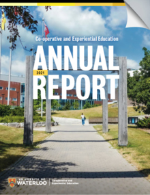 The front cover of the 2021 annual CEE report showing the south campus entrance to the university.
