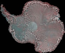 A radar satellite image of Antarctica.