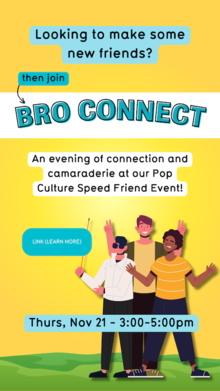 Bro Connect poster featuring an illustration of three men.