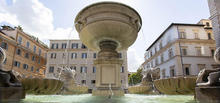 A fountain in the square outside the University of Waterloo's Rome campus.