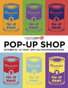 Waterloo Store Pop-Up Shop poster, in the style of Andy Warhol's Campbell Soup can collage.