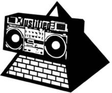 The KLF's "Pyramid Blaster" image of a ghetto blaster superimposed over a pyramid.