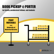Book Pickup at Porter graphic showing a wheeled cart full of books. 