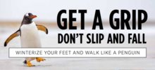 Get A Grip: Don't Slip and Fall banner featuring a penguin carefully walking.