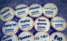 A collection of buttons that say &quot;Hello&quot; in different langauges.