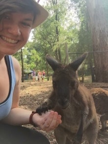 Taryn Fleischauer and a photogenic kangaroo.