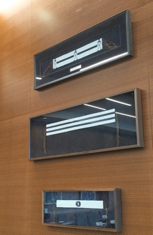 The three wampum belts installed in the Board and Senate Room.