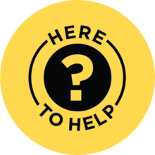 A yellow &quot;Here to Help&quot; button