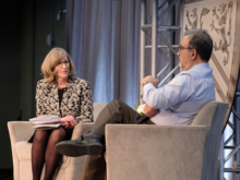 Sandra Banks and Feridun Hamdullahpur share the stage at the President's Town Hall.