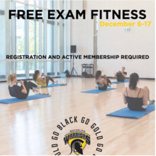 Free Exam Fitness banner showing a yoga class.