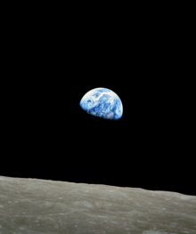 The famous Apollo 8 "earthrise" photo of the Earth as seen from the Moon.