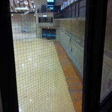 The empty space where the bleachers were once house.