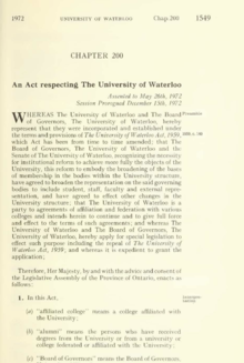 A copy of the University of Waterloo Act, 1972.