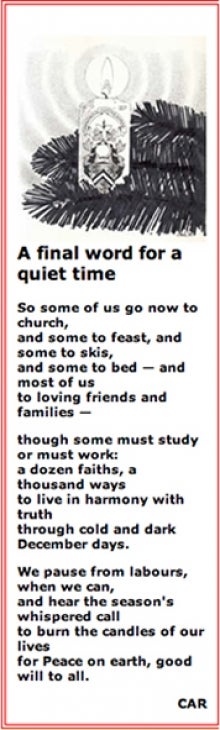 "A Final Word for a Quiet Time" poem by Chris Redmond.