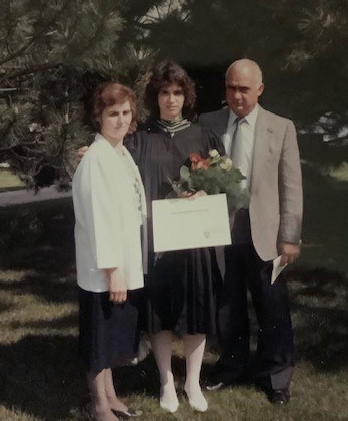 Rita Cherkewsi gets her diploma in 1990.