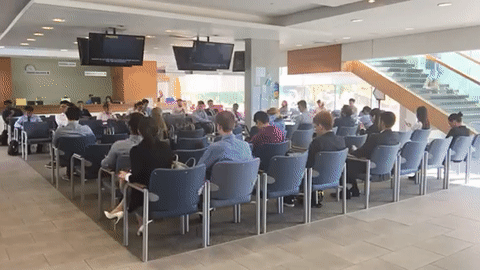 A time lapse GIF of students filling the Tatham Centre waiting room.