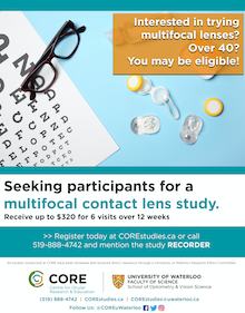 CORE study banner with eyeglasses and an eyechart.